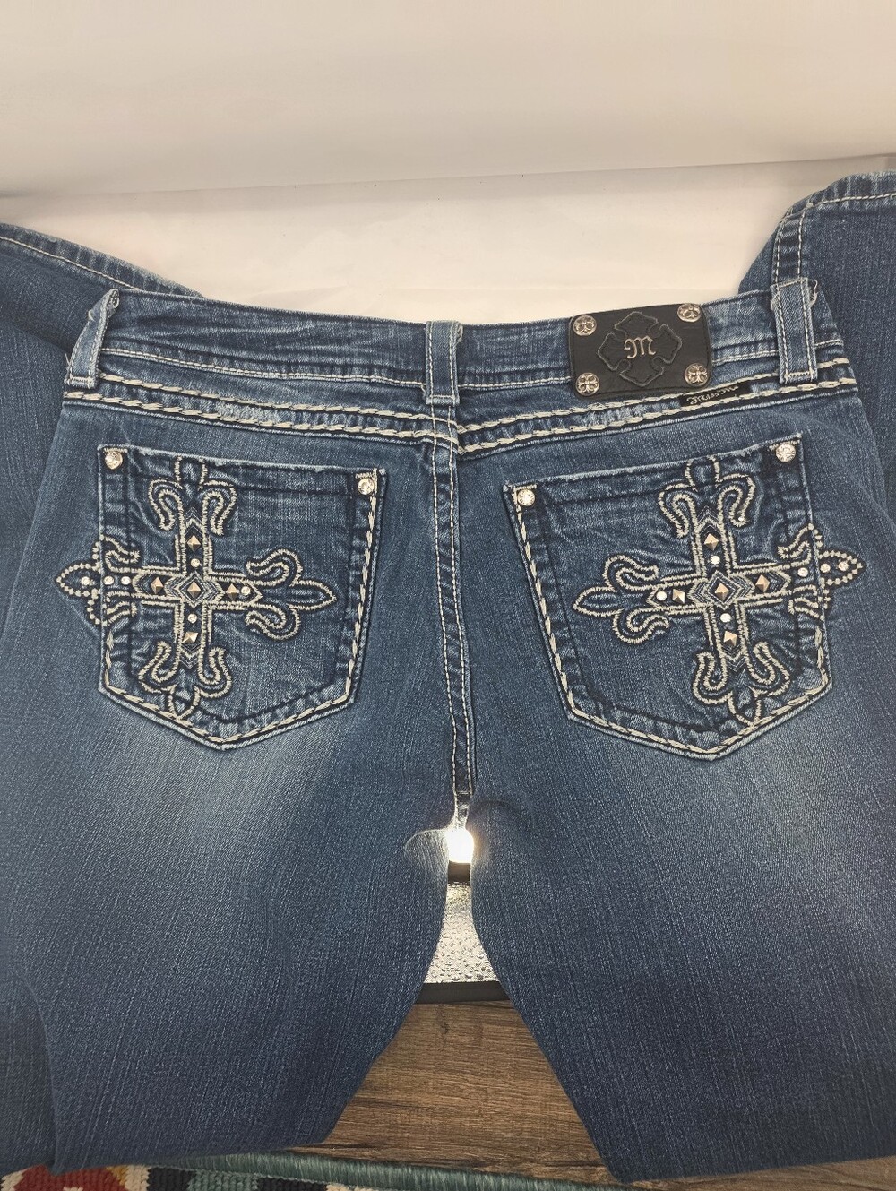 MISS ME Women’s Boot Cut Distressed Medium Wash Jeans JE5333B32 Waist 34  VTG